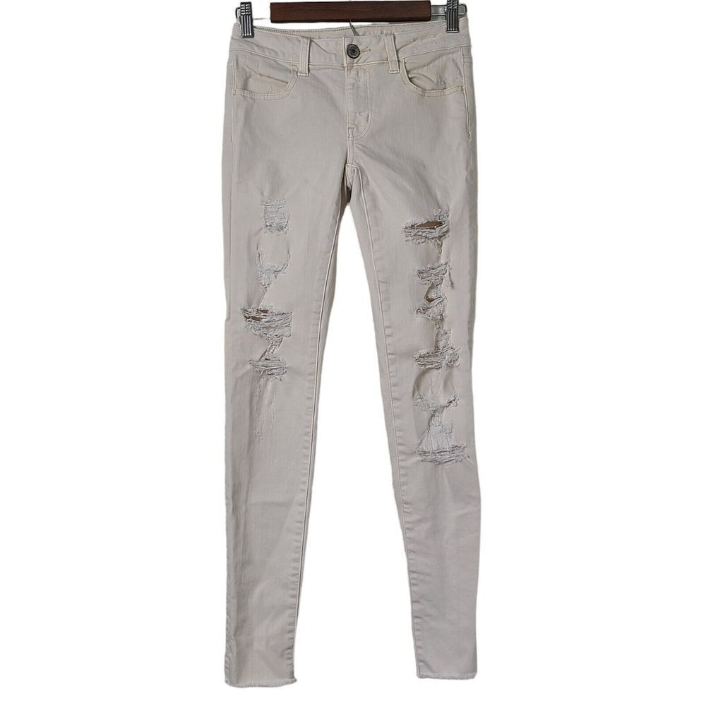 American Eagle Jeans Size 0 Bone Cream Super Stretch Distressed Jeggings